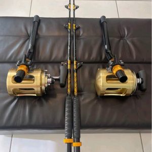 2 New Shimano Tiagra 80W 2 Speed reels with rod