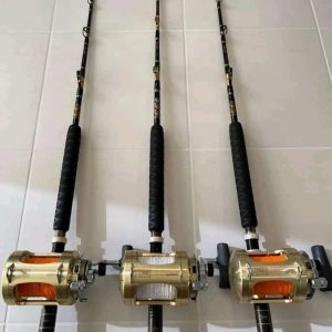 3 Shimano Tiagra 50W 2 speed reels with rods