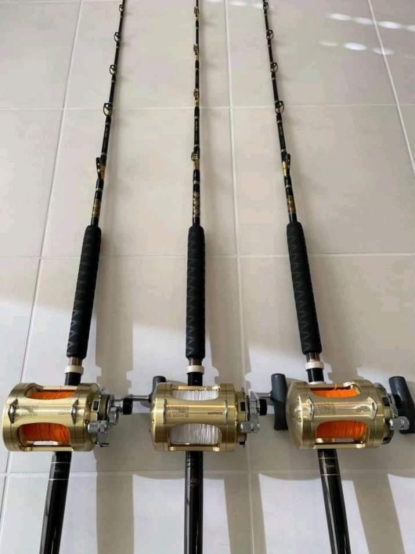3 Shimano Tiagra 50W 2 speed reels with rods
