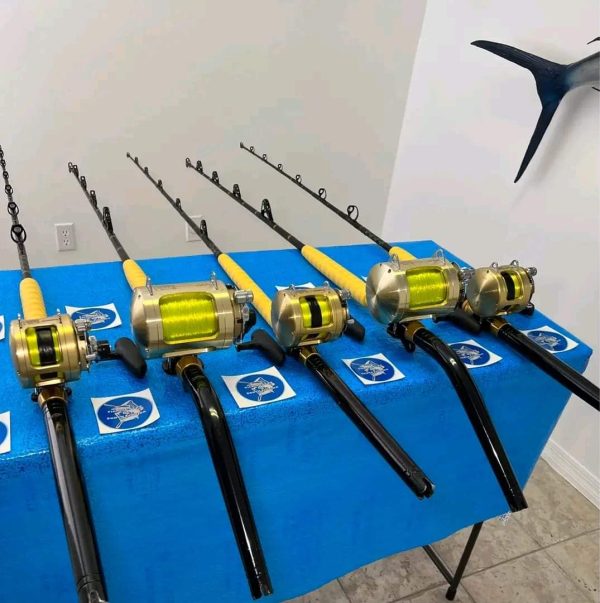 5 Shimano Tiagra 2 speed reels with rods